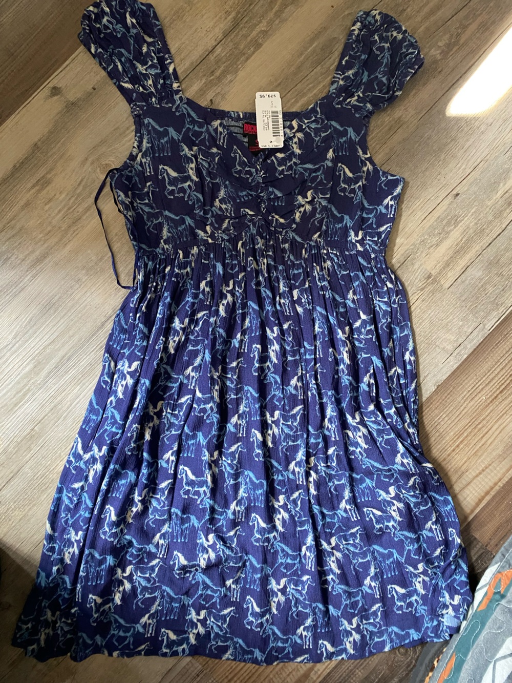 Rock and Roll Denim Navy Blue Horse-Print Summer Dress - Small